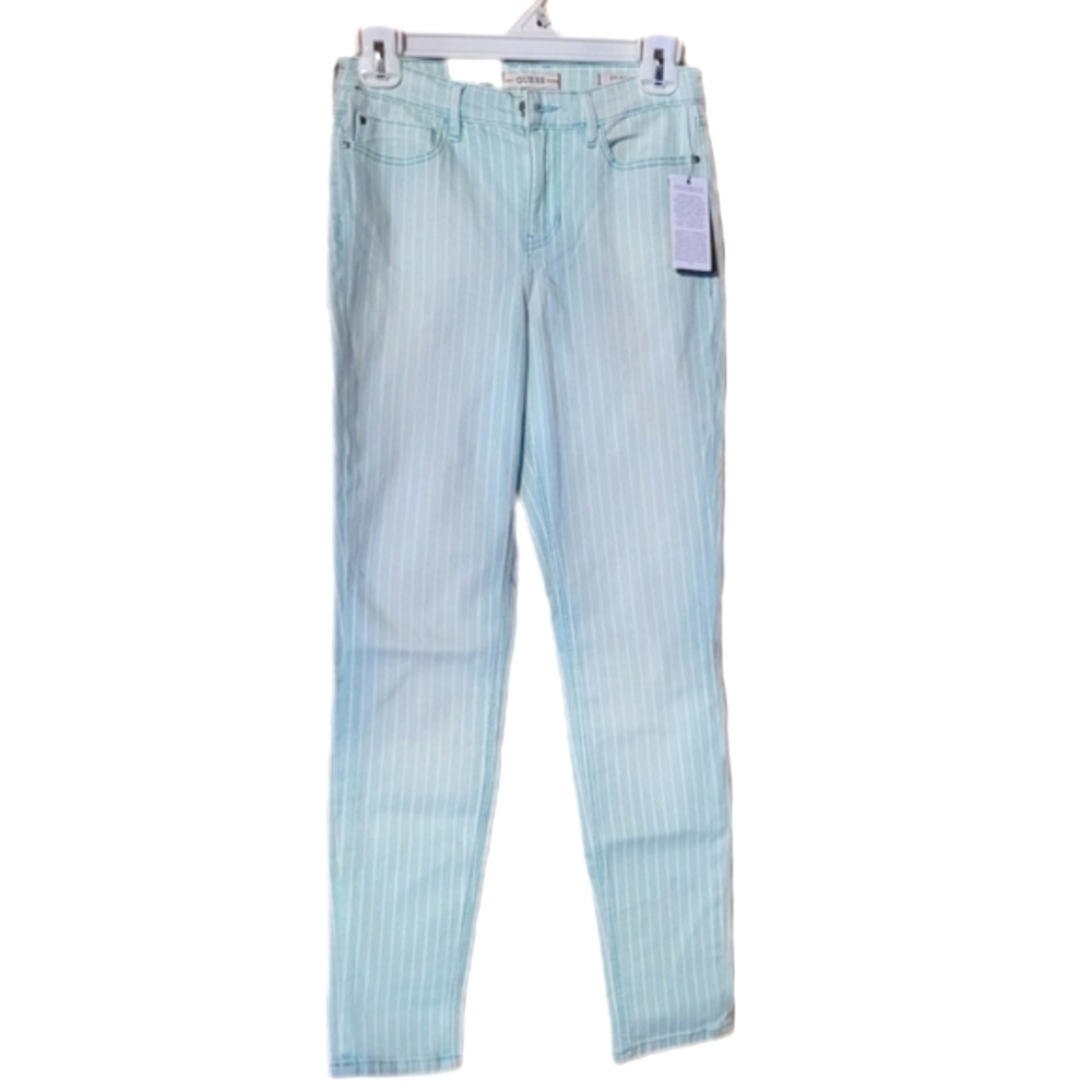 NEW GUESS Skinny Jeans, 1981 Mint Green, Denim, Striped, Size 28